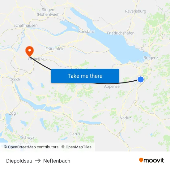 Diepoldsau to Neftenbach map