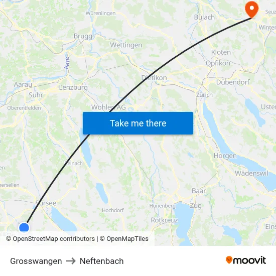 Grosswangen to Neftenbach map