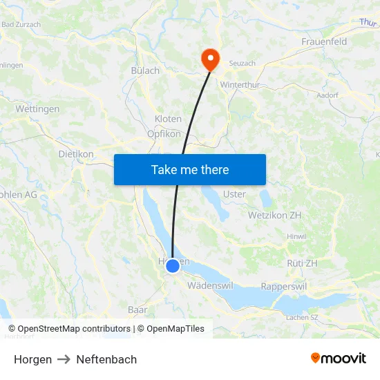 Horgen to Neftenbach map