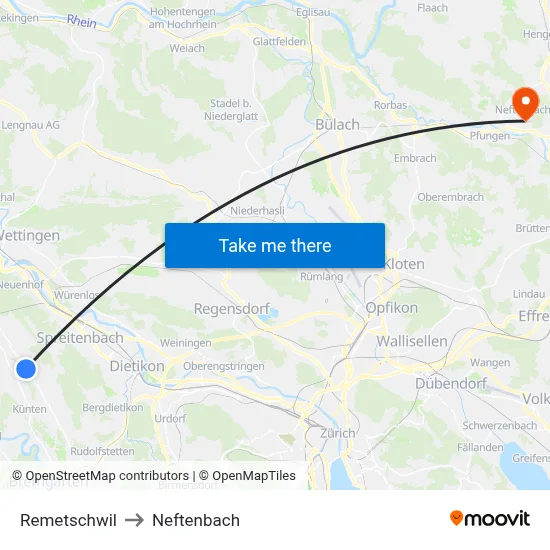 Remetschwil to Neftenbach map