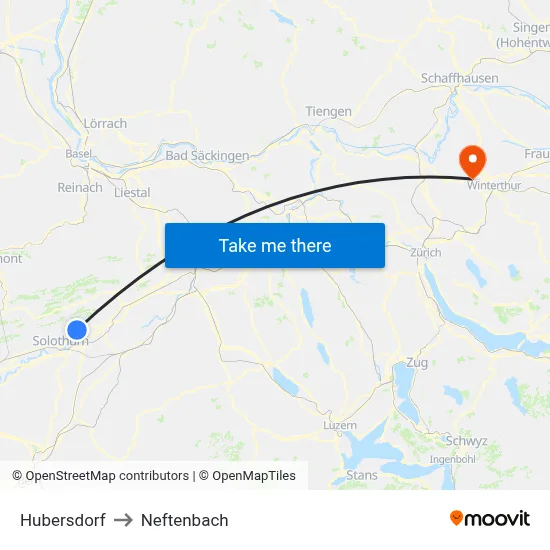 Hubersdorf to Neftenbach map
