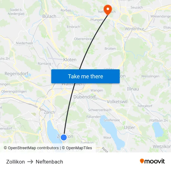 Zollikon to Neftenbach map