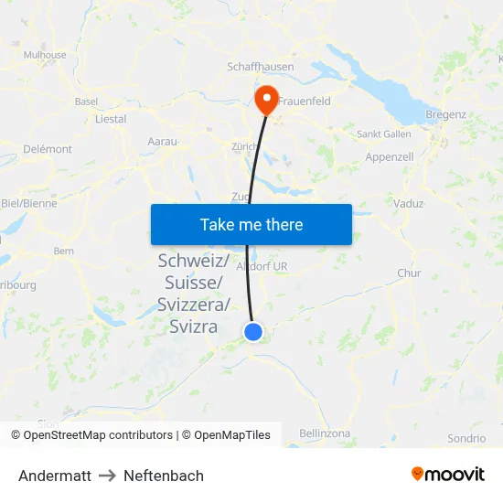 Andermatt to Neftenbach map