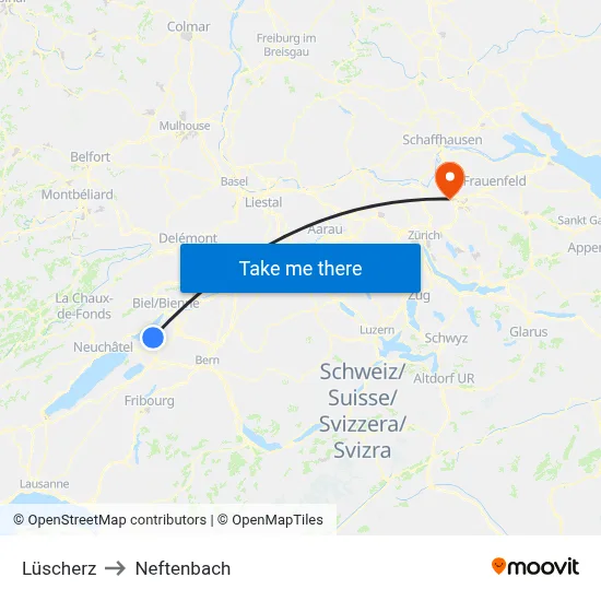 Lüscherz to Neftenbach map