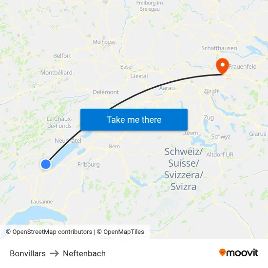 Bonvillars to Neftenbach map