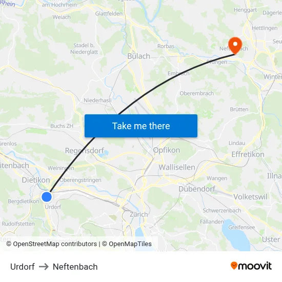 Urdorf to Neftenbach map