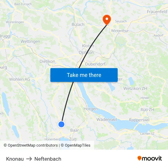 Knonau to Neftenbach map