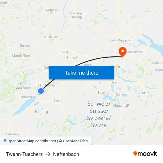 Twann-Tüscherz to Neftenbach map