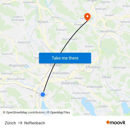 Zürich to Neftenbach map