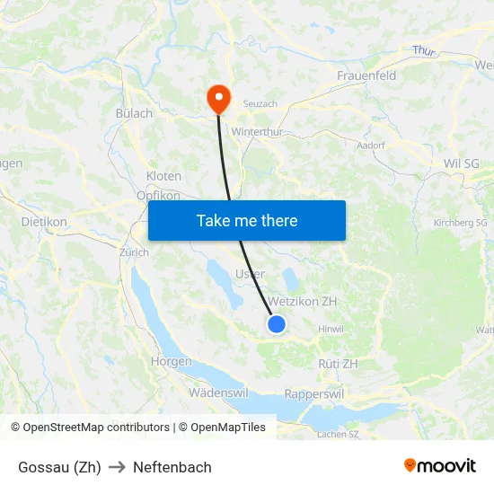 Gossau (Zh) to Neftenbach map