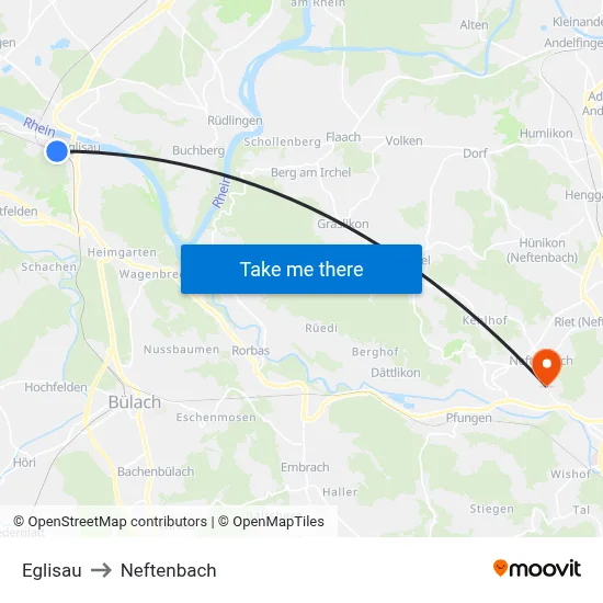 Eglisau to Neftenbach map