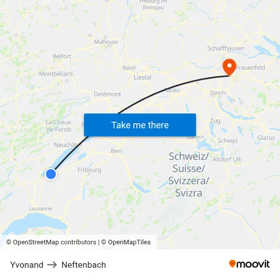 Yvonand to Neftenbach map