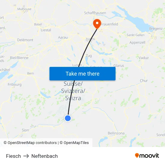 Fiesch to Neftenbach map