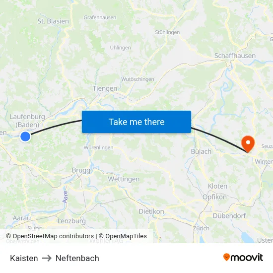 Kaisten to Neftenbach map