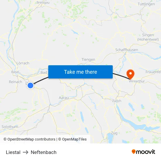 Liestal to Neftenbach map
