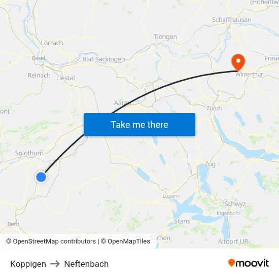 Koppigen to Neftenbach map