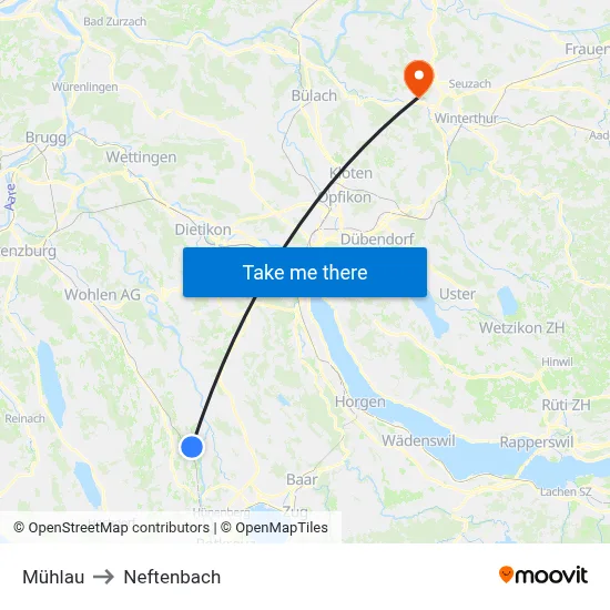 Mühlau to Neftenbach map