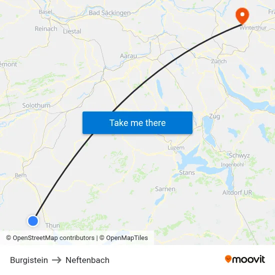 Burgistein to Neftenbach map