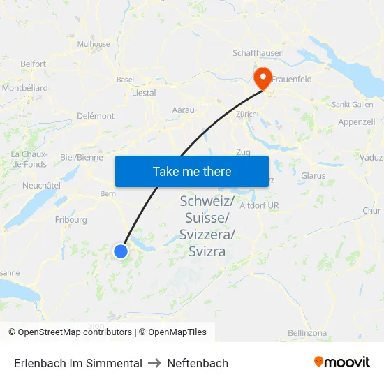 Erlenbach Im Simmental to Neftenbach map