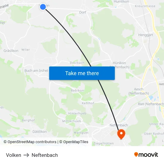 Volken to Neftenbach map