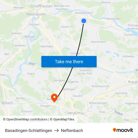 Basadingen-Schlattingen to Neftenbach map