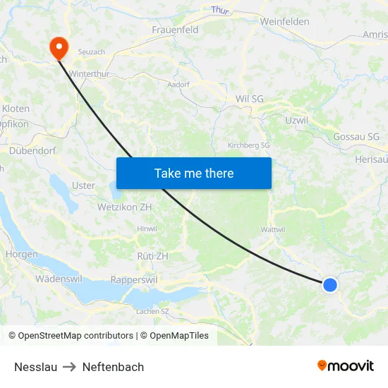 Nesslau to Neftenbach map