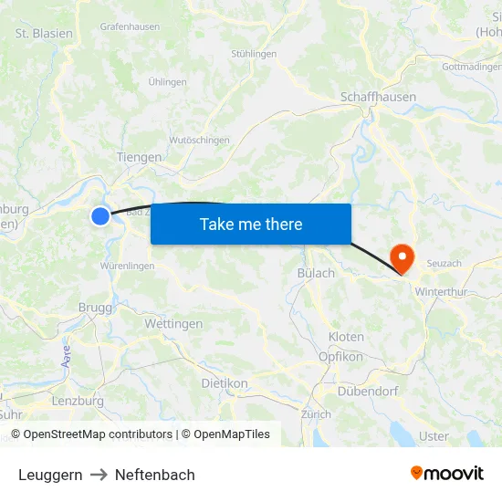 Leuggern to Neftenbach map