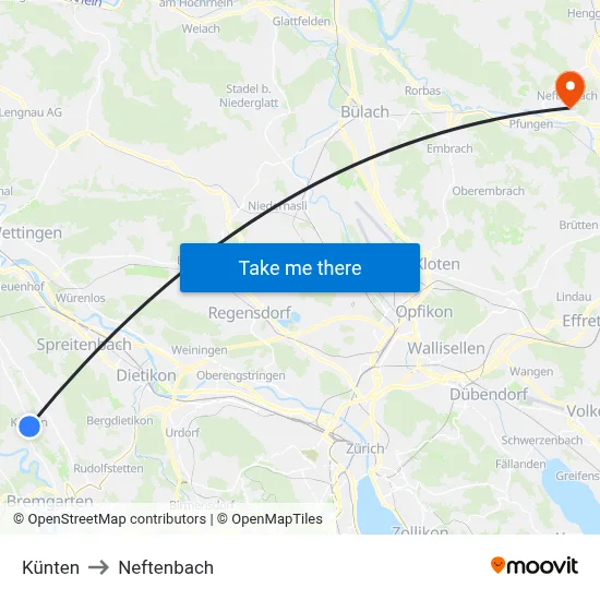 Künten to Neftenbach map
