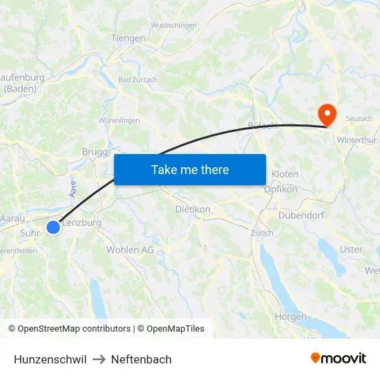Hunzenschwil to Neftenbach map