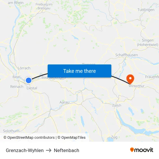 Grenzach-Wyhlen to Neftenbach map