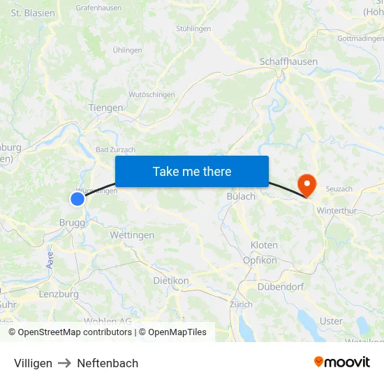 Villigen to Neftenbach map
