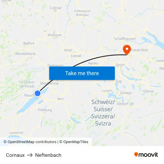 Cornaux to Neftenbach map