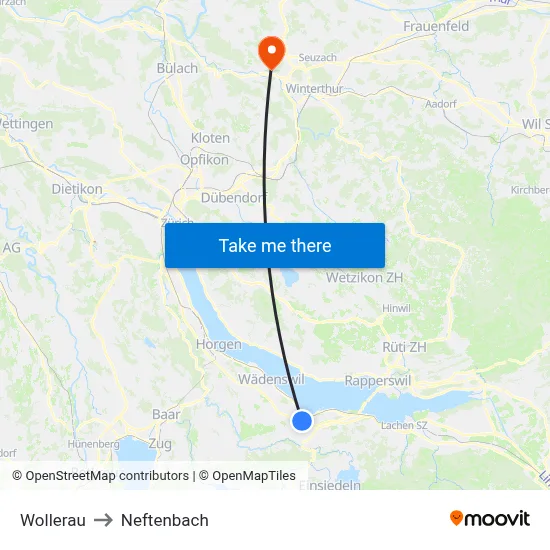 Wollerau to Neftenbach map