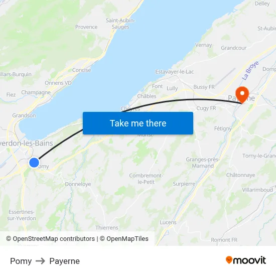 Pomy to Payerne map