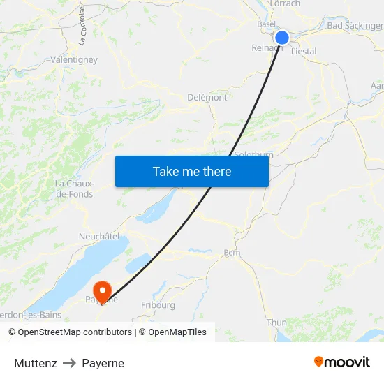 Muttenz to Payerne map