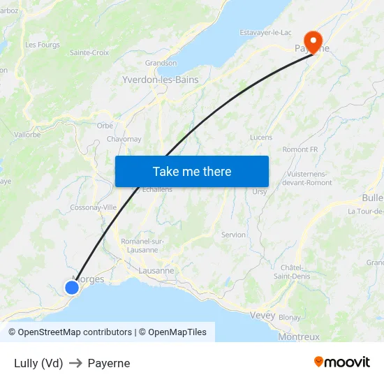 Lully (Vd) to Payerne map