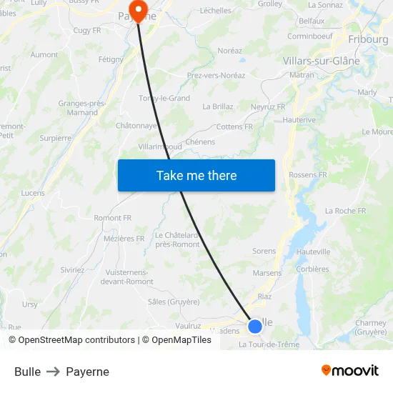 Bulle to Payerne map