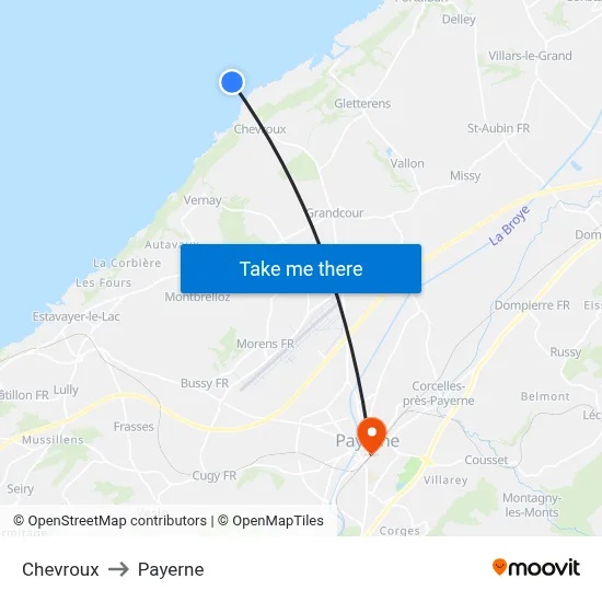 Chevroux to Payerne map