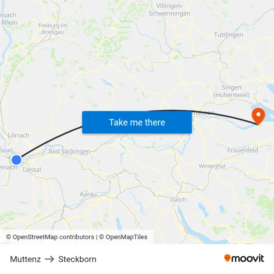 Muttenz to Steckborn map
