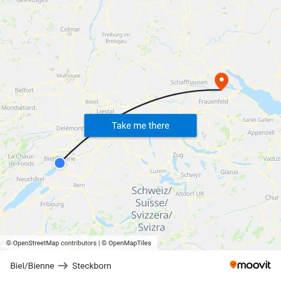 Biel/Bienne to Steckborn map