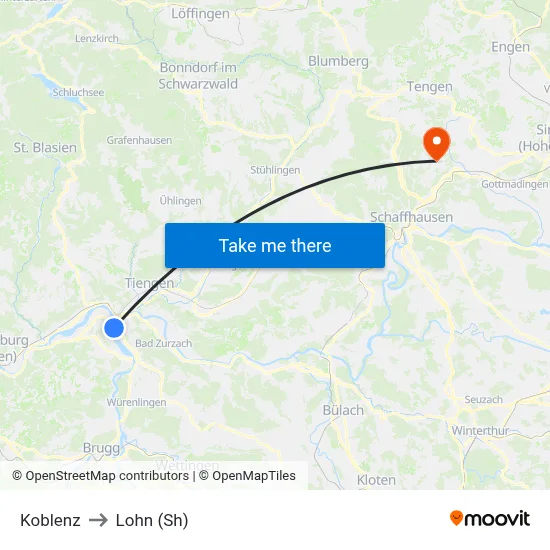 Koblenz to Lohn (Sh) map