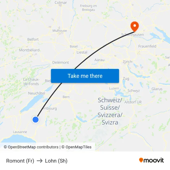 Romont (Fr) to Lohn (Sh) map