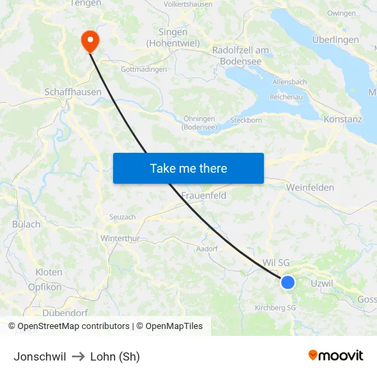 Jonschwil to Lohn (Sh) map