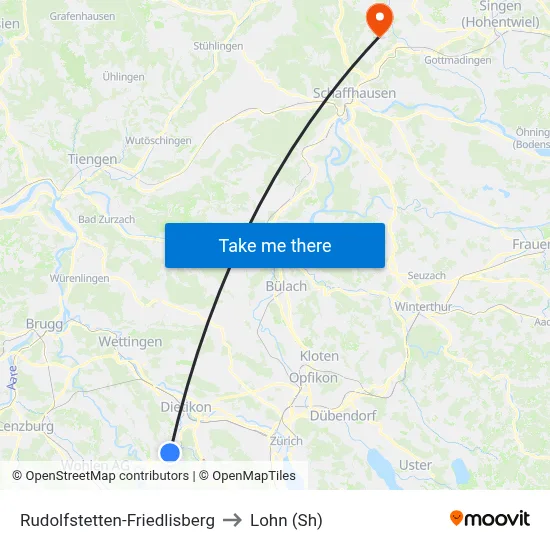 Rudolfstetten-Friedlisberg to Lohn (Sh) map