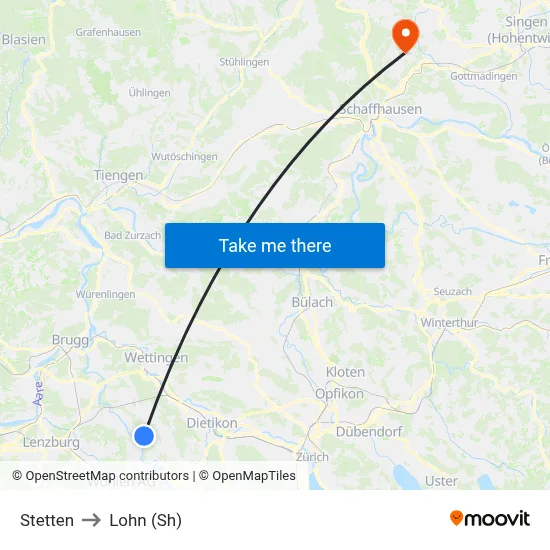Stetten to Lohn (Sh) map