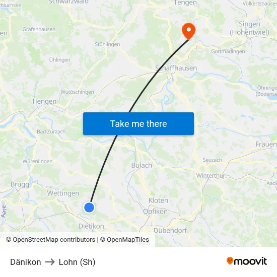 Dänikon to Lohn (Sh) map
