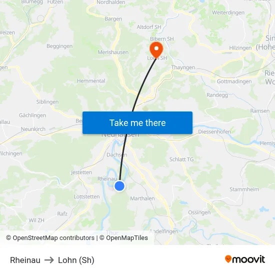 Rheinau to Lohn (Sh) map