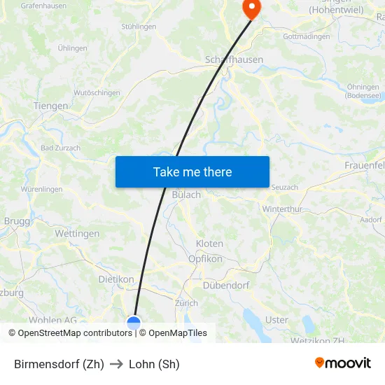 Birmensdorf (Zh) to Lohn (Sh) map