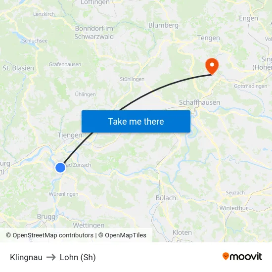 Klingnau to Lohn (Sh) map