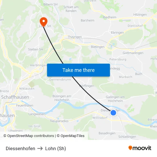 Diessenhofen to Lohn (Sh) map